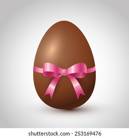 Chocolate egg with pink bow.Vector illustration.