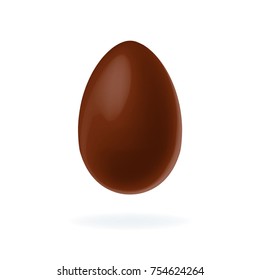 Chocolate Egg Real 3D White Egg. Egg on a white background with a reflection. Design template for layout. The object for the Easter day style template. Vector illustration.