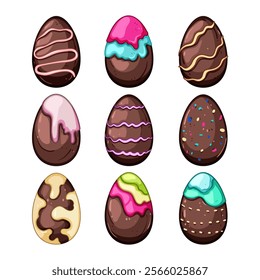 chocolate egg set cartoon. kinder surprise, treat hollow, sweet dessert chocolate egg sign. isolated symbol vector illustration