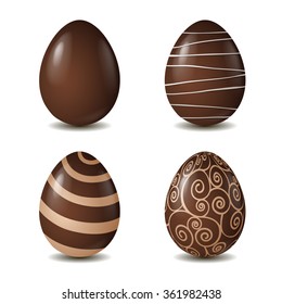 Chocolate eggs collection isolated on white background. Vector illustration
