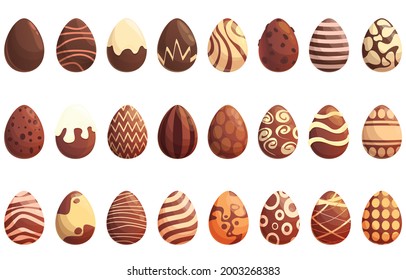 Chocolate eggs icons set cartoon vector. Easter candy. Decorated chocolate eggs