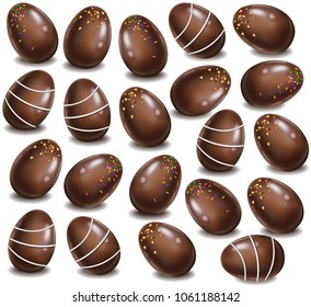 Chocolate eggs pattern background. Vector 3d realistic illustration