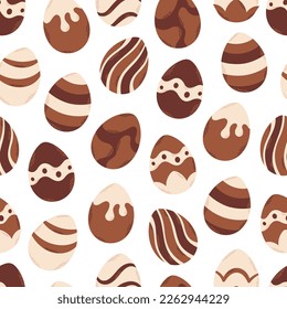 Chocolate eggs seamless pattern. Happy Easter. Easter sweets. Hand drawn vector illustration