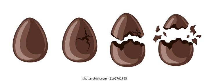 Chocolate eggs set. Broken and whole chicken egg. Sweet easter holiday symbol. Hand drawn vector illustration.