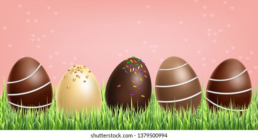 Chocolate eggs set Vector realistic. Milk chocolate and dark chocolate. 3d detailed poster or label collections