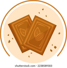 Chocolate element, sweet emblem, cocoa label, isolated on white, brown dessert, design, in cartoon style vector illustration.