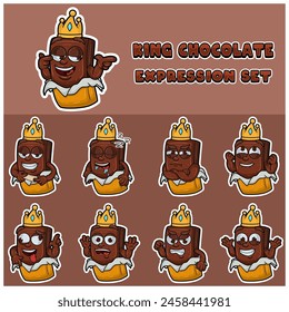 Conjunto de expresiones de chocolate. Personaje de dibujos animados de mascota para sabor, cepa, etiqueta y producto de embalaje. Ilustración vectorial