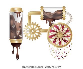 Chocolate factory elements of mechanisms and candies 3. Vector illustration