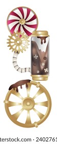 Chocolate factory elements of mechanisms and candies 2. Vector illustration