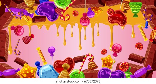 Chocolate Factory Horizontal Banner Concept. Cartoon Illustration Of Chocolate Factory, Banner Horizontal Vector For Web