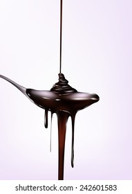 Chocolate falling from tne spoon. Vector eps 10