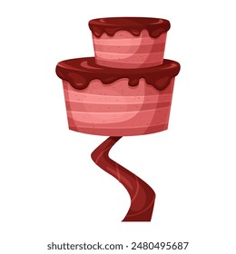 Chocolate fantasy tree with cake with melting choco drops growing on trunk vector illustration