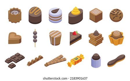 Chocolate festival icons set isometric vector. Easter animal. Bunny candy