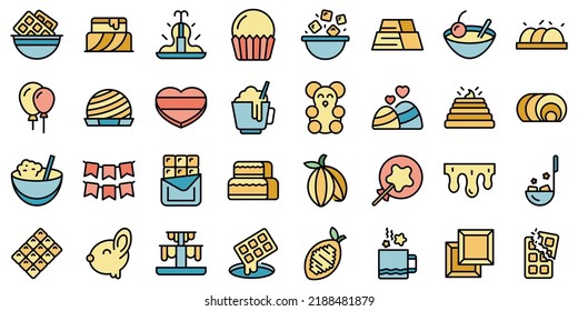 Chocolate festival icons set outline vector. Easter animal. Candy celebrate