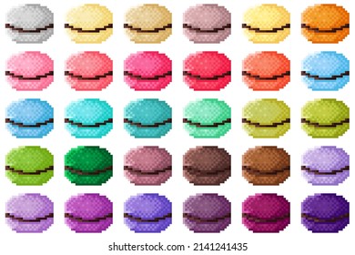 Chocolate Filled Macarons pixel art set. Vector illustration. Valentine's Day.