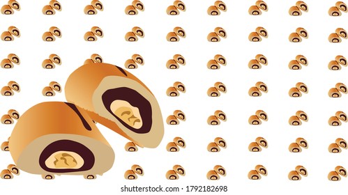 Chocolate filling bread with pattern in background, vector