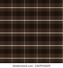 Chocolate flannel seamless pattern.Plaid check tartan repeat pattern with twill weave in dark brown.Vector illustration geometric texture background.
