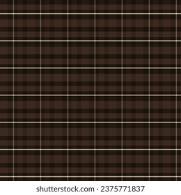 Chocolate flannel seamless pattern.Plaid check tartan repeat pattern with twill weave in dark brown.Vector illustration geometric texture background.