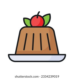 Chocolate flavor jelly pudding vector in trendy style, creamy cocoa dessert with cherry