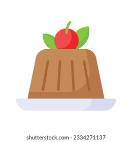 Chocolate flavor jelly pudding vector in trendy style, creamy cocoa dessert with cherry