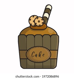 Chocolate flavored cupcake with cookies and wafer illustration