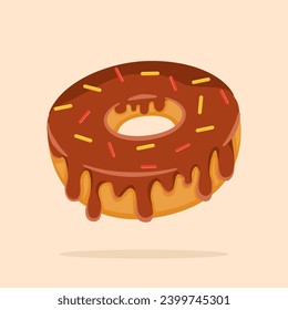 Chocolate flavored donuts with topping. Isolated chocolate flavored donut icon designed in simple flat cartoon style. Vector illustration.