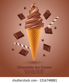 Chocolate : Flavored Soft Ice cream Set : Vector Illustration