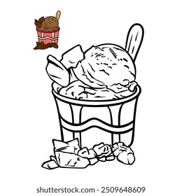 Chocolate Sabor Ice Cream Sundae Blank Fill Just Black Outline Vetor Design 