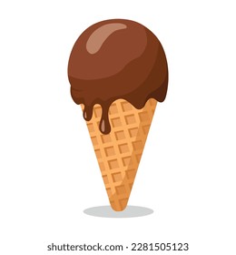 Sabor de chocolate suave servir helado en ilustración vectorial de cono de waffle.