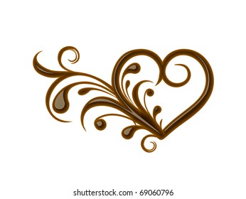 Chocolate floral heart for valentine design element.