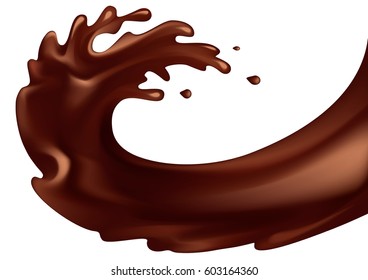 chocolate flow element,  a splash of chocolate. 3d illustration