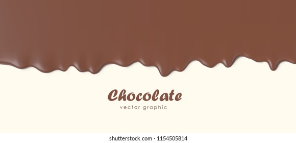Chocolate flowing down, Dripping melted chocolate background, isolated vector illustration.