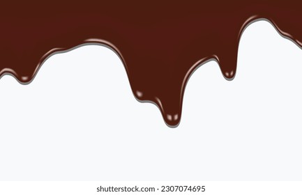 Chocolate flowing down, Dripping melted chocolate background, isolated vector illustration.