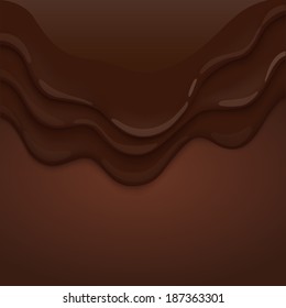 Chocolate is flowing down on brown background