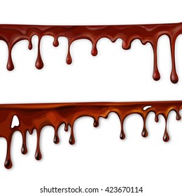 chocolate flowing, in motion, drops of chocolate drip, isolated vector