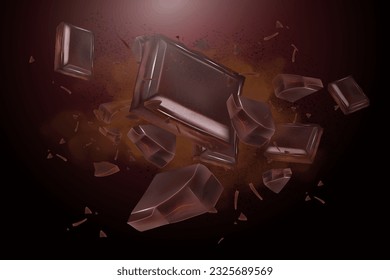 Chocolate flying in the middle isolated on solid color background, Vector realistic in 3d illustration.