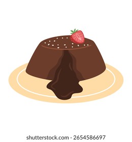 Chocolate fondant lava cake, Chocolate Lava Cake cartoon flat illustration on plate