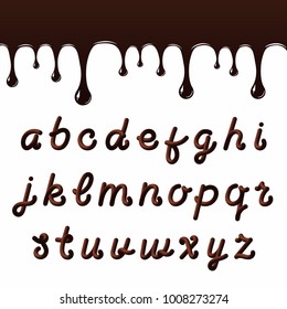 Chocolate font with latin letters. Melted chocolate alphabet with liquid letters. Vector