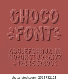Chocolate Font. Sweet Alphabet. Choco Candy Letters and Numbers.