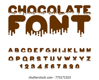 Chocolate font. sweetness alphabet. Liquid lettering. Sweet viscous ABC sign