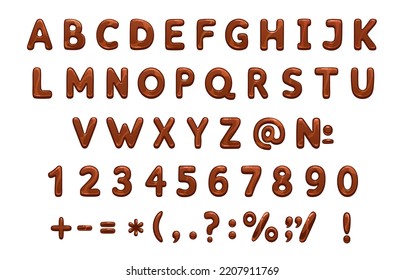 Chocolate Font, Type. Sweety Typeface Of Vector Alphabet Letters And Numbers, Sweet Choco Candy Or Liquid Brown Caramel Abc. Dessert Food Font, Glossy Uppercase Letters Of Melted Dark Cocoa Chocolate