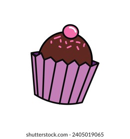 Chocolate of food colorful set. The sweet chocolate cup cake is elegantly presented against a white backdrop, creating a captivating design. Vector illustration.