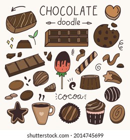 Chocolate food and drink drawing cartoon set