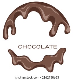 Schokolade in Form eines Kreises. Geschmolzener Schokoladensirup auf weißem Hintergrund. Flüssige Schokolade auf weißem Hintergrund. Handgezeichnete Vektorgrafik.