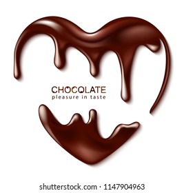Chocolate in the form of heart. Melted chocolate syrup on white background. Liquid chocolate on a white background.Vector illustration.