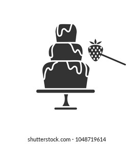 Chocolate Fountain And Strawberry Glyph Icon. Fondue. Silhouette Symbol. Negative Space. Vector Isolated Illustration