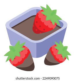 Chocolate fountain strawberry icon isometric vector. Fondue food. Sweet machine