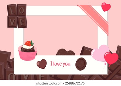 A chocolate frame background illustration design for romantic Valentine's Day, lovers, relationships, couples. Letters, notes, notes. Vector illustration design.