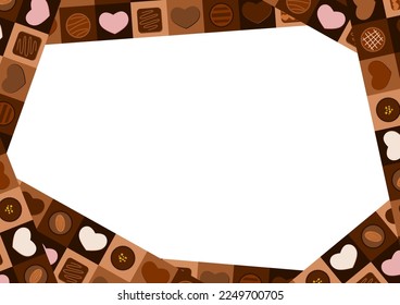 Chocolate frame illustration. various kinds of chocolate. Space for text in the middle. Vector illustration.