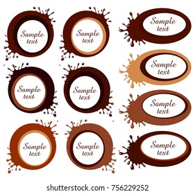 Chocolate frame. Chocolate splashes set isolated on White background. Element for design. Vector illustration.